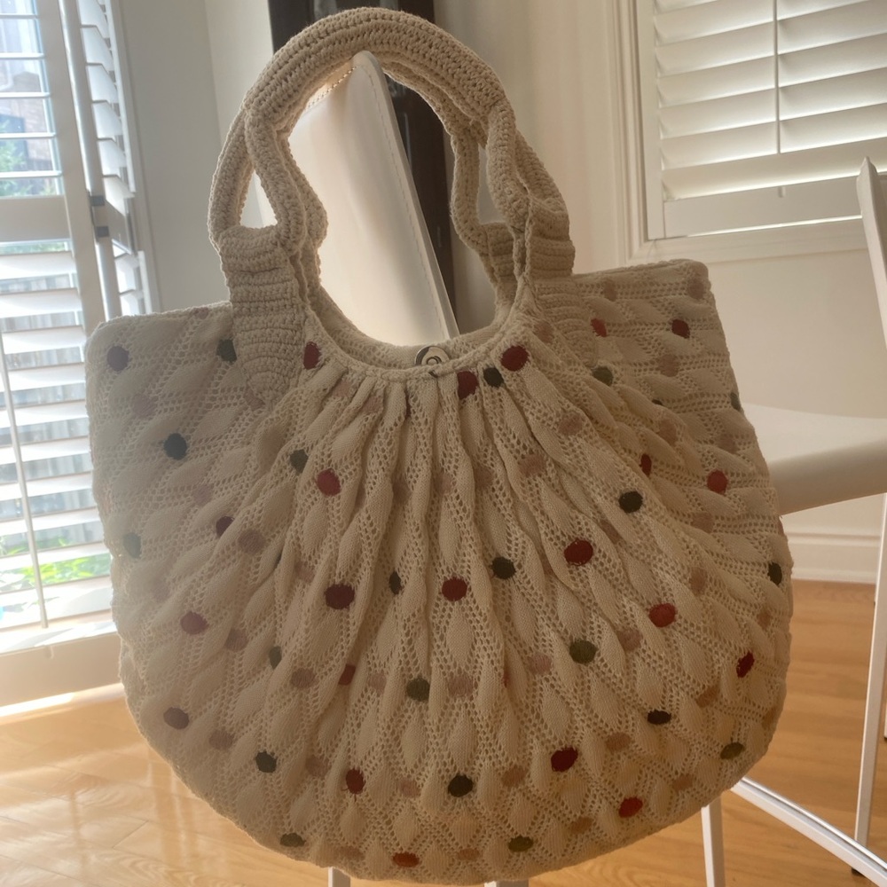 Cream multi color Knit Tote